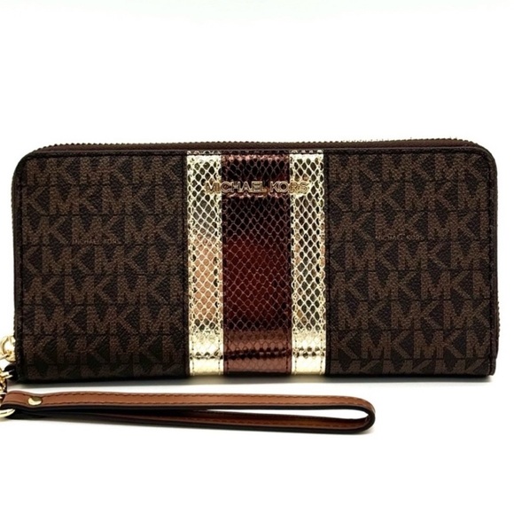 Michael Kors Large Continental Wallet Wristlet Brown Multi - Picture 1 of 10